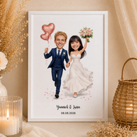 Personalisiertes Poster "Brautpaar Karikatur" zur Hochzeit