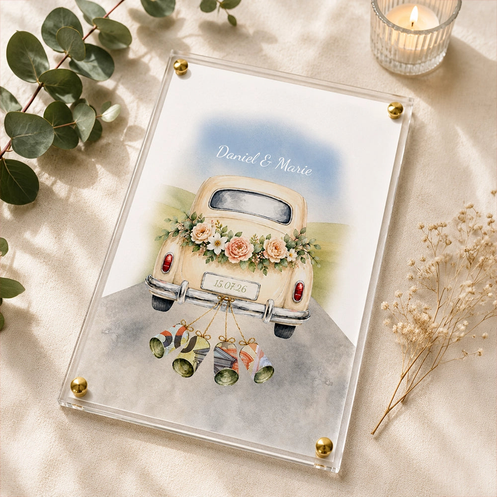 Geldgeschenk: Acrylglas Wunscherfüller "Auto" zur Hochzeit
