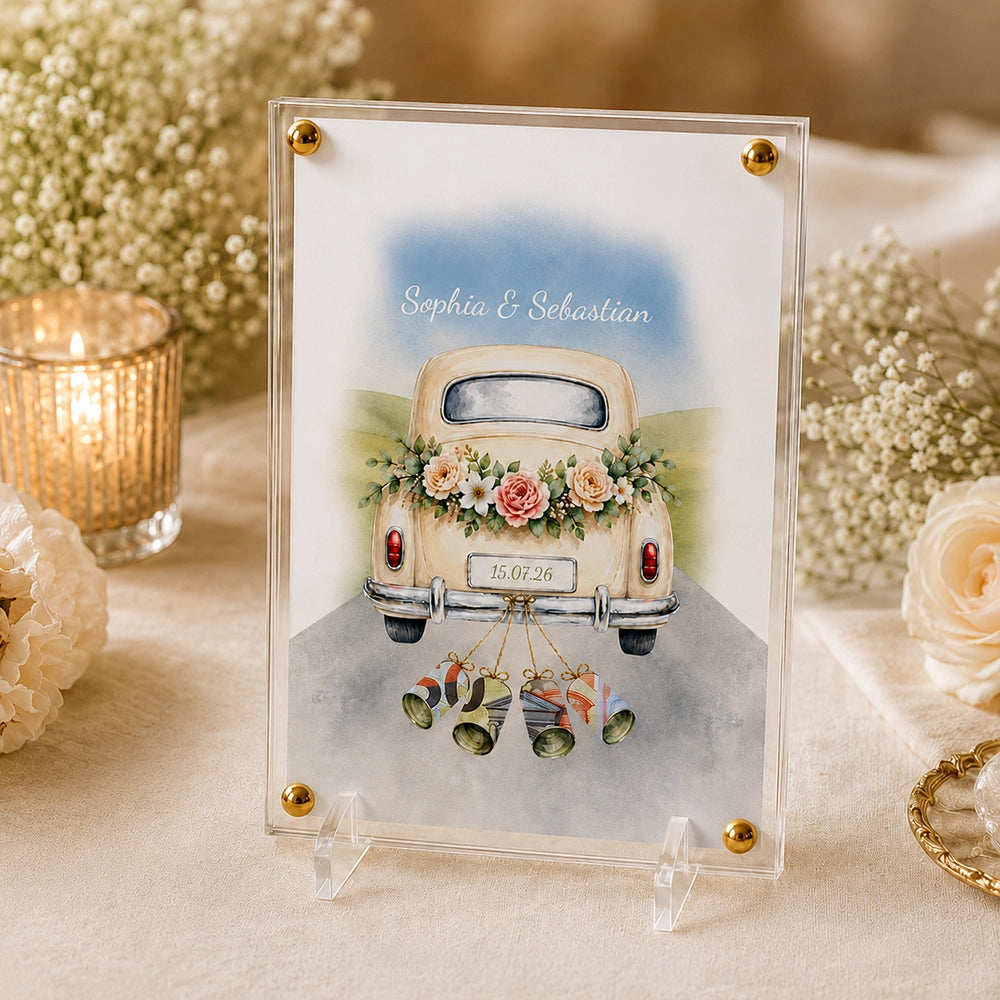 Geldgeschenk: Acrylglas Wunscherfüller "Auto" zur Hochzeit