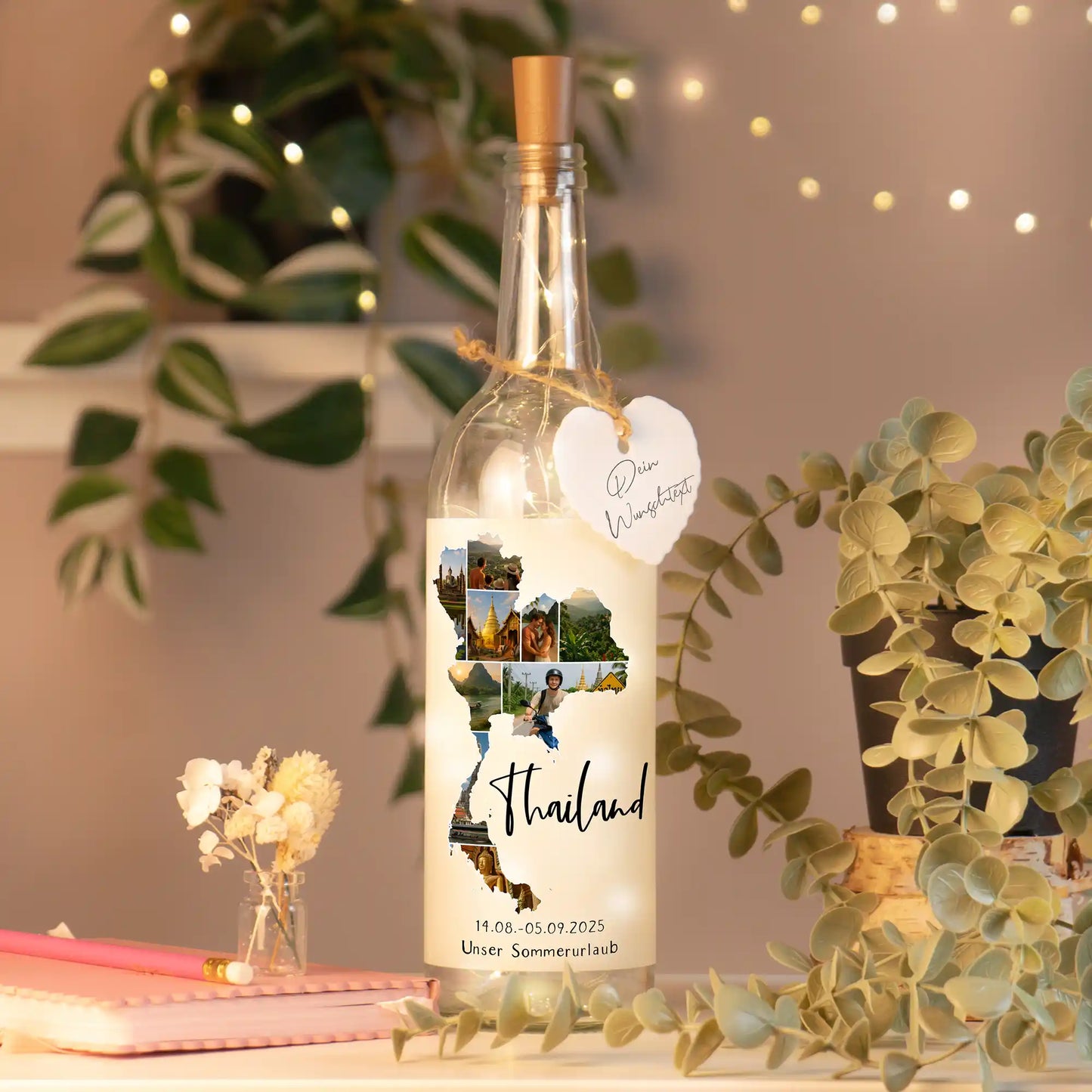 Personalisierte Lichterflasche "Unser Urlaub"