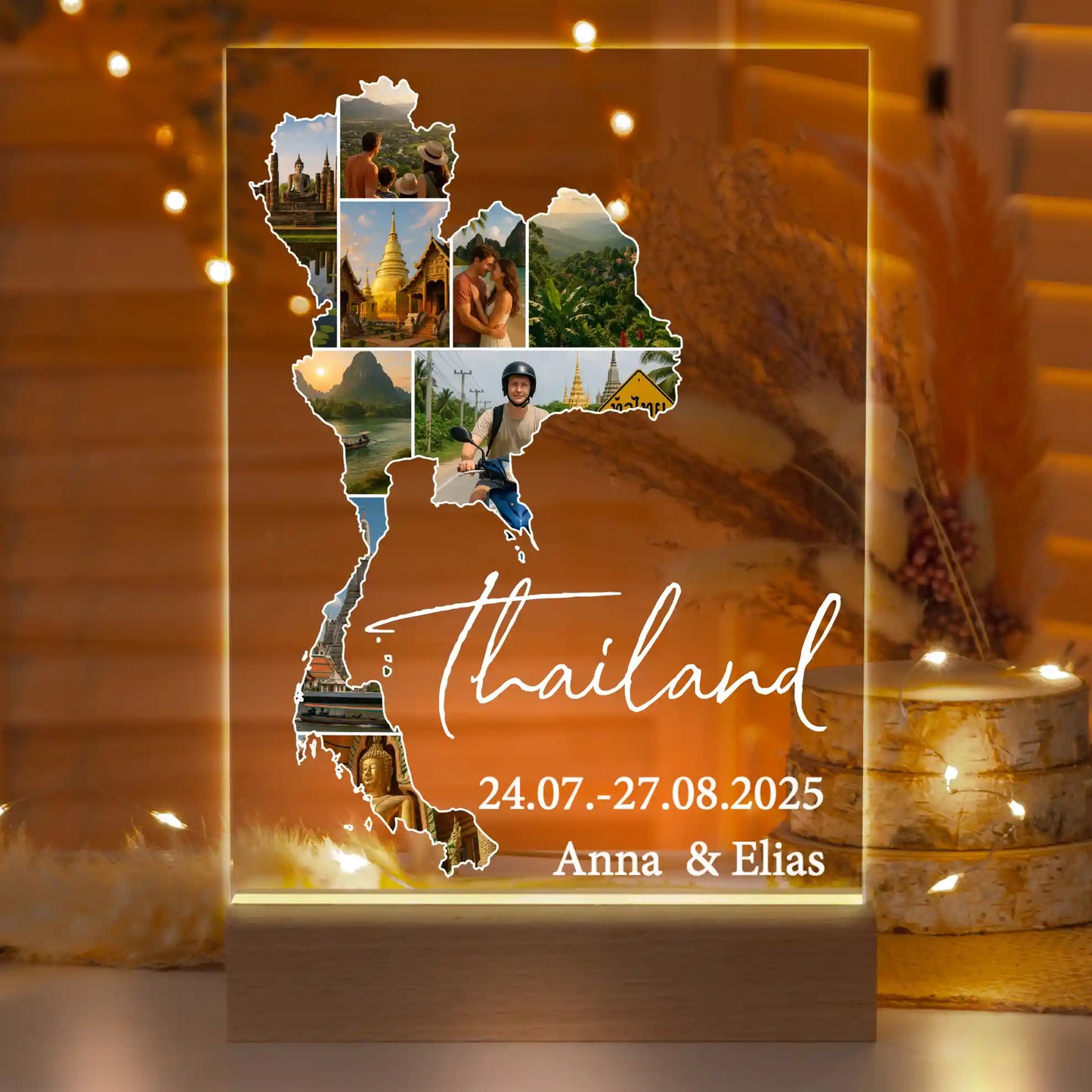 Personalisierte LED-Lampe aus Acrylglas "Unser Urlaub"