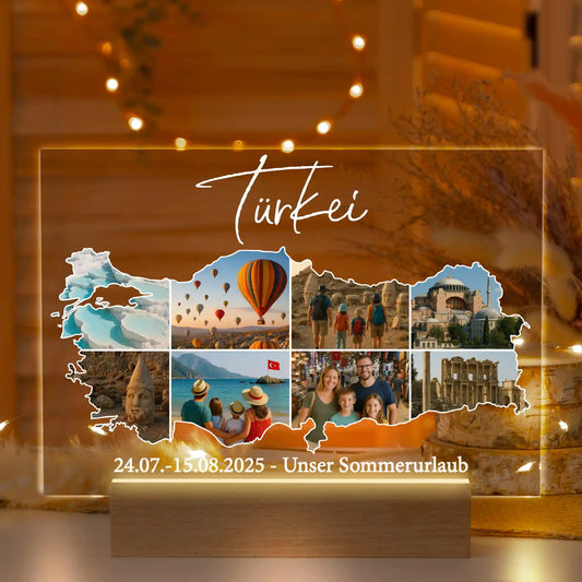 Personalisierte LED-Lampe aus Acrylglas "Unser Urlaub"