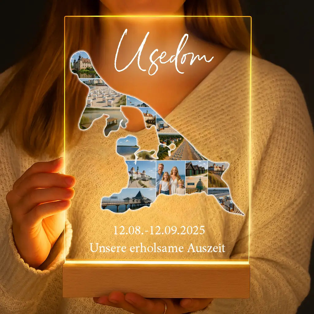 Personalisierte LED-Lampe aus Acrylglas "Unser Urlaub"