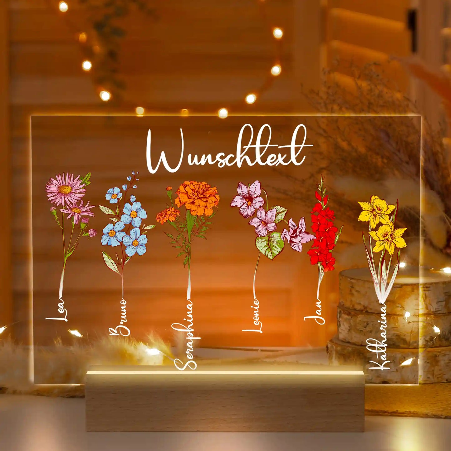 Personalisierte LED-Lampe aus Acrylglas "Geburtsblume"