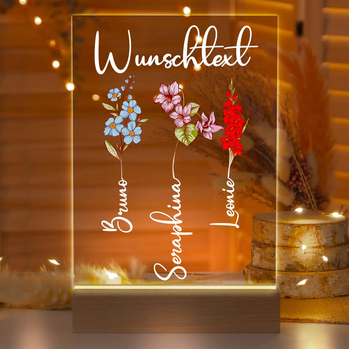 Personalisierte LED-Lampe aus Acrylglas "Geburtsblume"