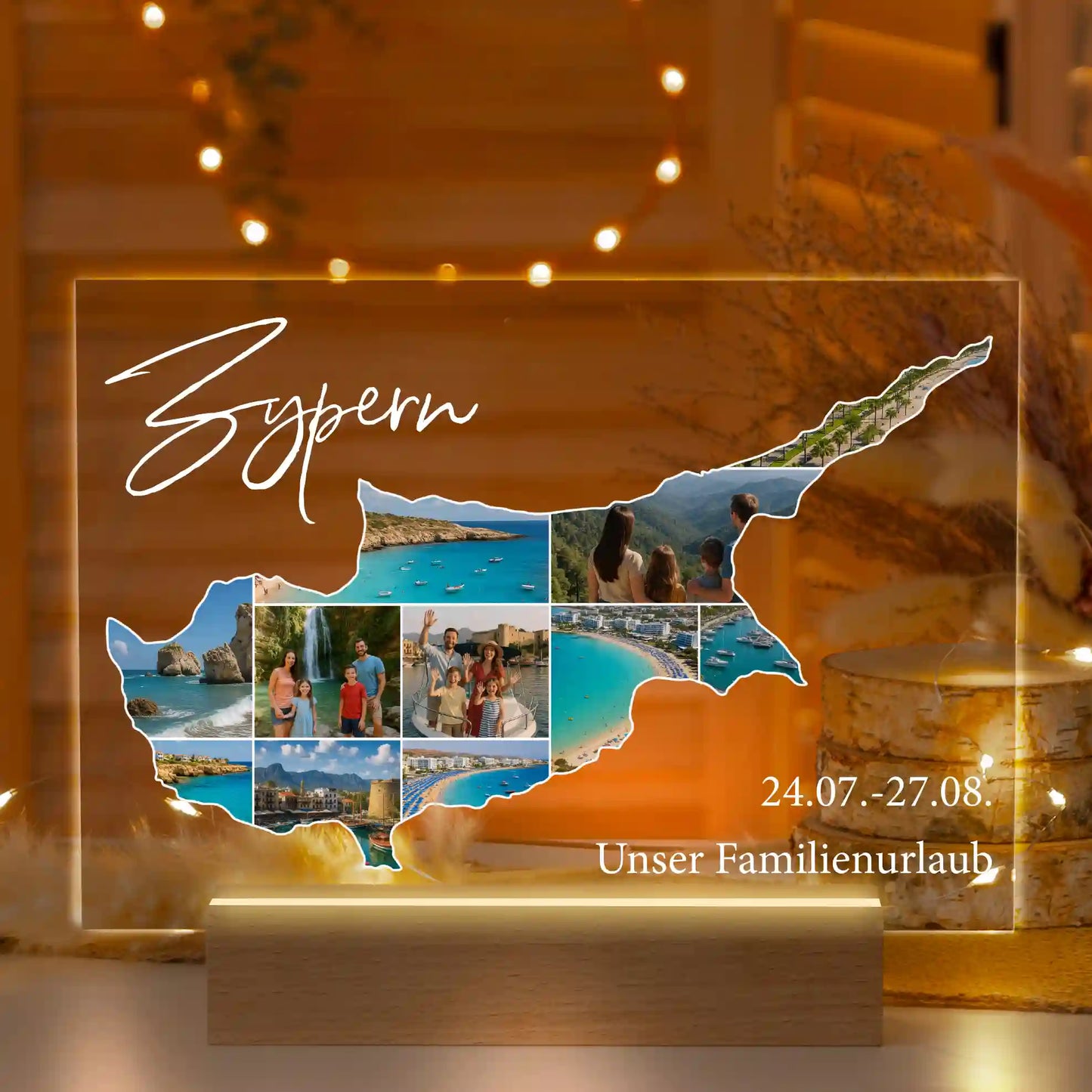 Personalisierte LED-Lampe aus Acrylglas "Unser Urlaub"