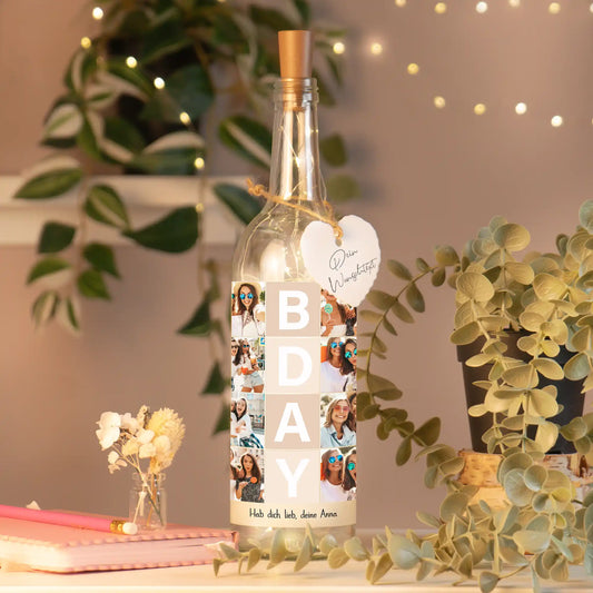 Personalisierte Lichterflasche "Fotocollage #4"
