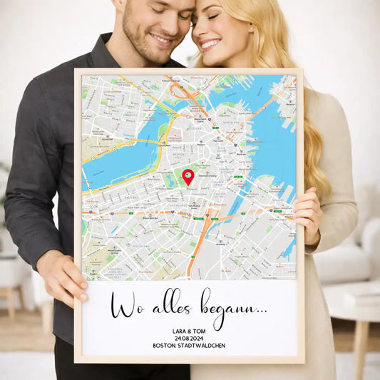 Personalisiertes Wandbild "Wo alles begann #1" | Deine Stadt - Deine Karte - Deine Liebe