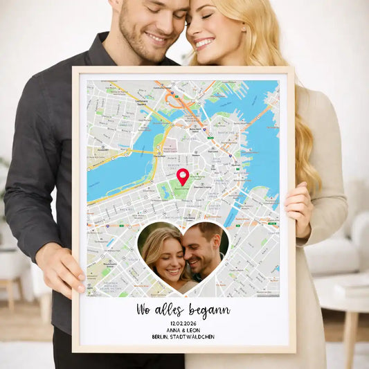 Personalisiertes Wandbild "Wo alles begann #9" | Deine Stadt - Deine Karte - Deine Liebe