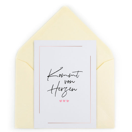 Grußkarte "Kommt von Herzen" mit feinem Briefumschlag als Geschenk