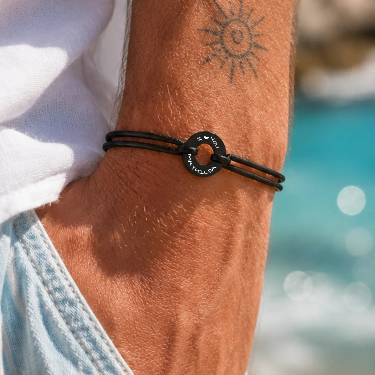 Für Herren: Dezentes Segeltau-Gravur-Armband "Circle"