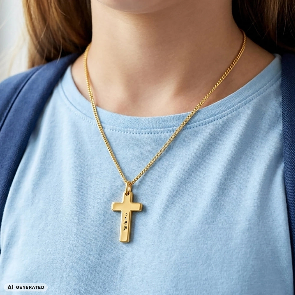 Für Kinder: Kreuz-Gravur Halskette