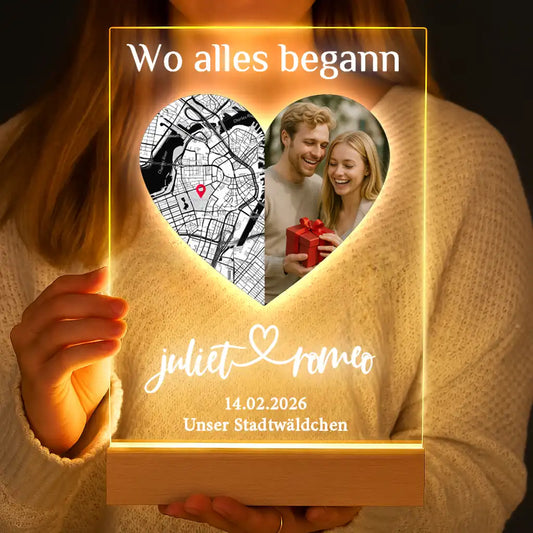 Personalisierte LED-Lampe aus Acrylglas "Wo alles begann #5" | Deine Stadt - Deine Karte - Deine Liebe