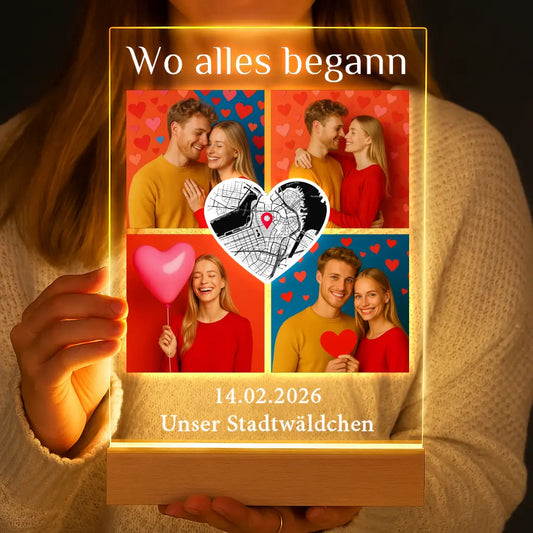Personalisierte LED-Lampe aus Acrylglas "Wo alles begann #8" | Deine Stadt - Deine Karte - Deine Liebe