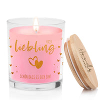 Duftkerze im Glas mit Spruch als Geschenk Nr. 2 "Herz" - Mittelgroß | Duft & Farbe wählbar | goldene Schrift | Handgegossen in Bayern | 100% Sojawachs | 200 g Wachs | 50 h Brenndauer