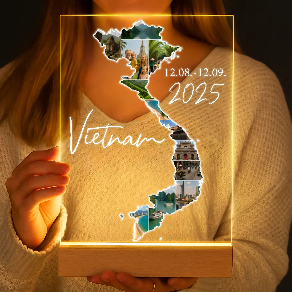 Personalisierte LED-Lampe aus Acrylglas "Unser Urlaub"