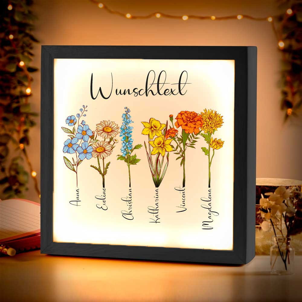 Beleuchteter Bilderrahmen inkl. personalisiertem Bild "Geburtsblume"